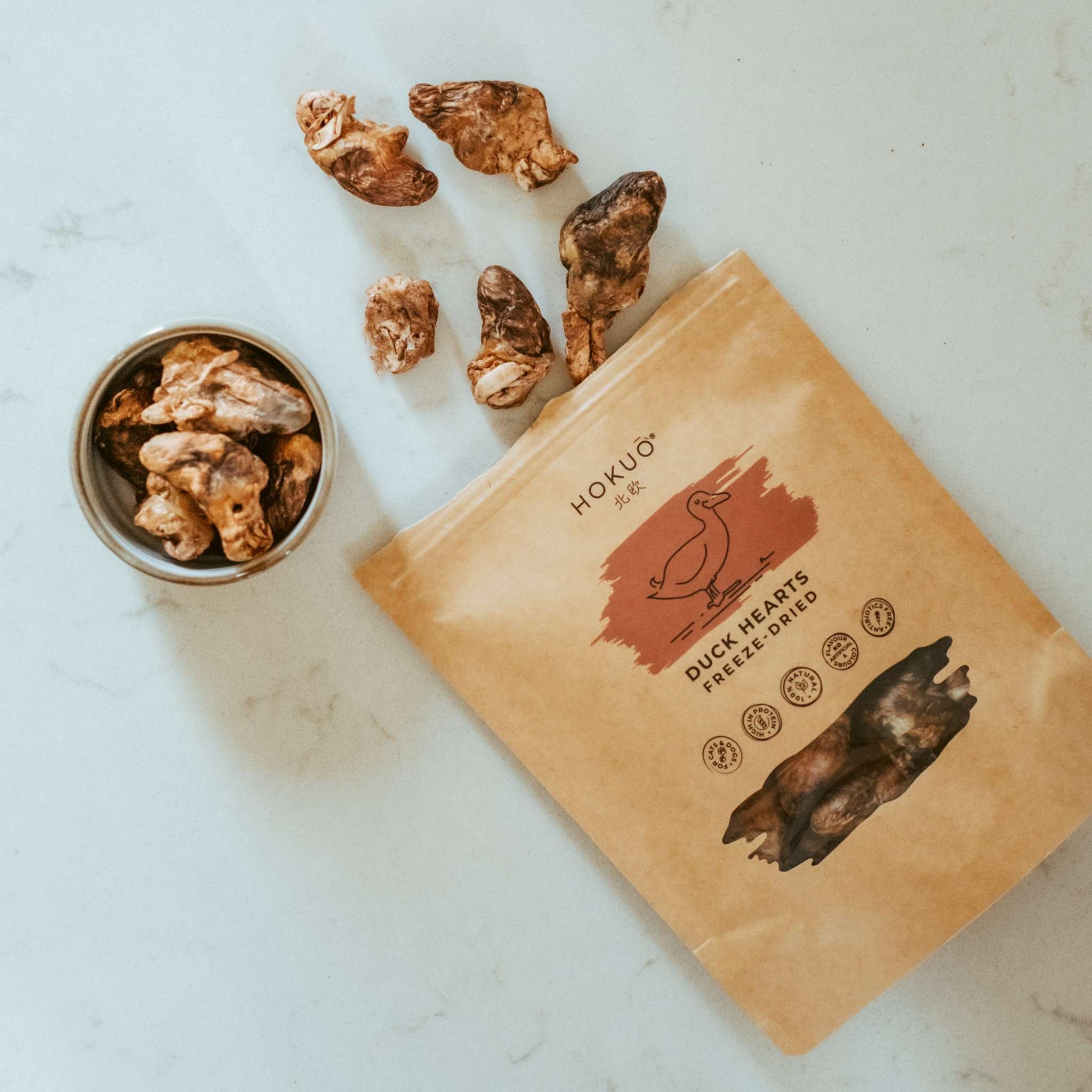 Hokuō® vriesgedroogde eendenharten voor hond - KwispelKado